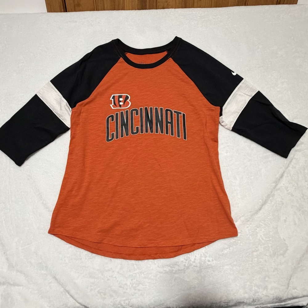 Nike Cincinnati Bengals Raglan Shirt Women's Large Orange Black Tee NFL Football